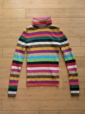 Gap CashSoft Rib Knit Multicolor Striped Multicolor Turtleneck Sweater